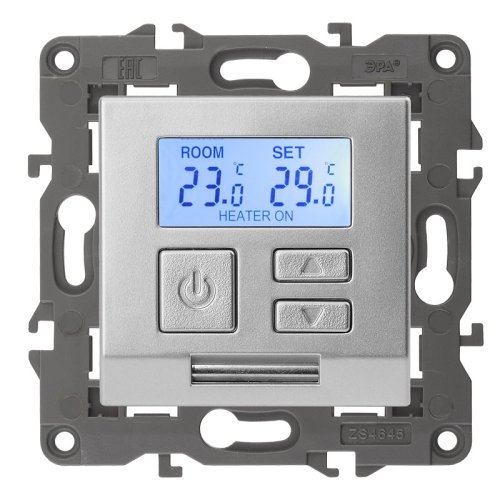 Терморегулятор электронный с датчиком без рамки Эра Elegance 0С +50С алюминий фото Терморегулятор электронный с датчиком без рамки Эра Elegance 0С +50С алюминий картинка